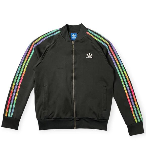 Adidas Rainbow 3 Stripes Track Jacket Pride Collection LGBT UNISEX L Black - Picture 1 of 13